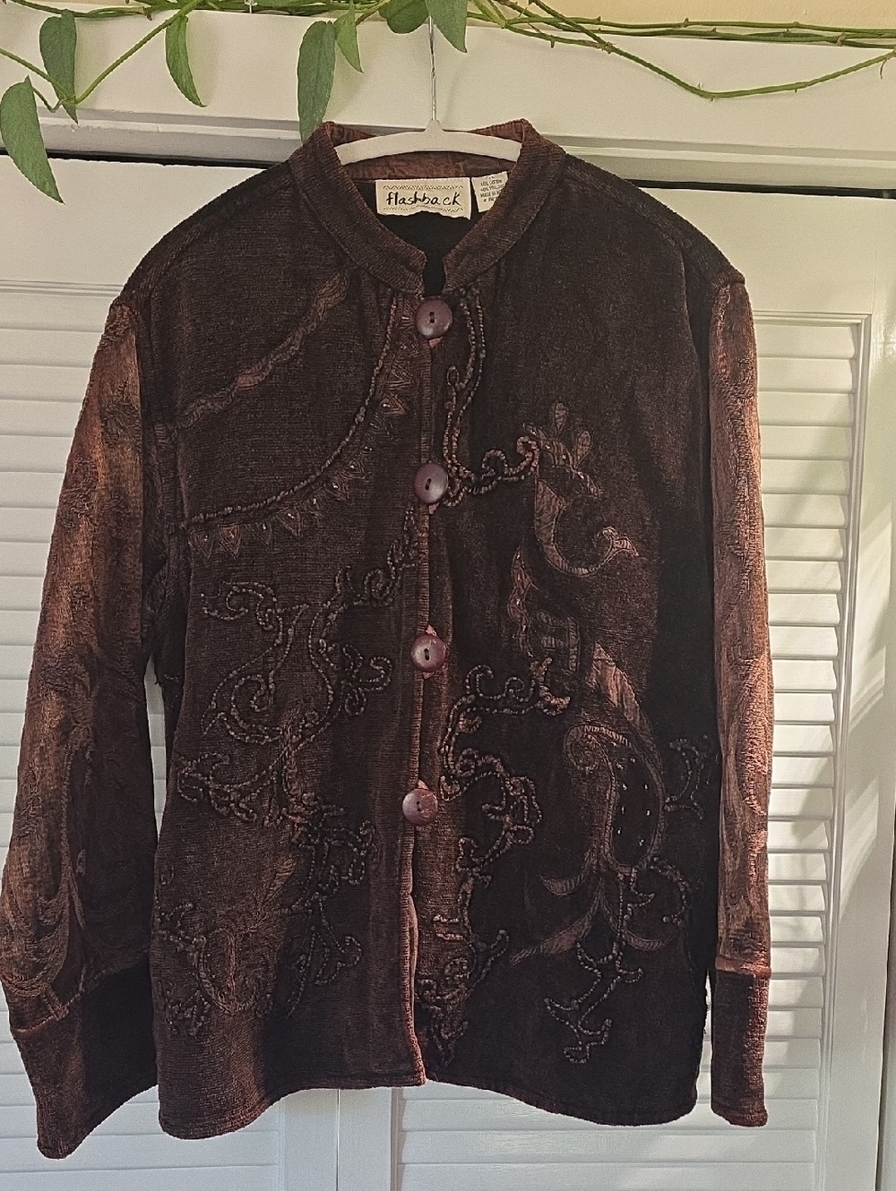 Flashback Vintage Women's Brown Velvet Embroidered Jacket
